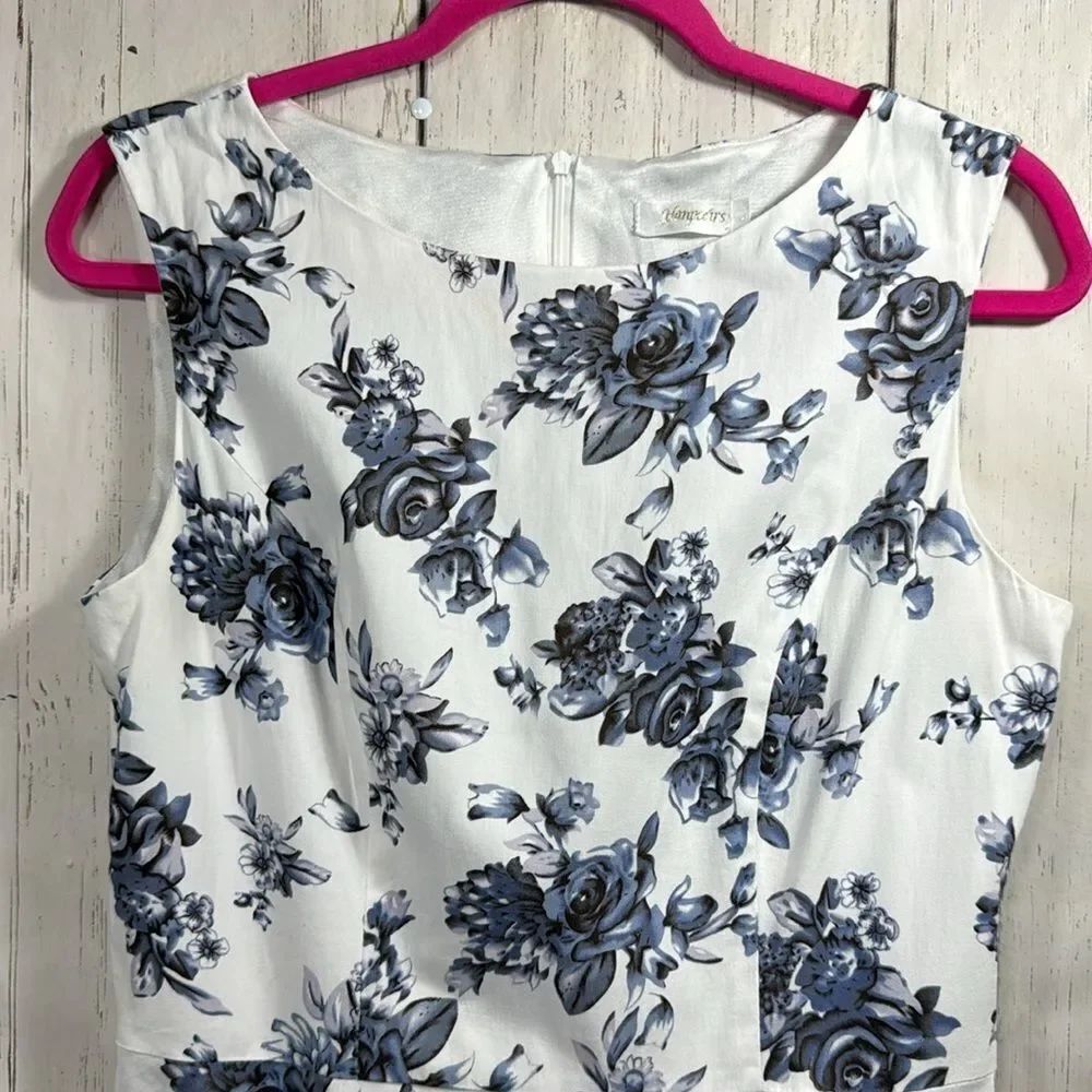 Hanpceirs Blue White Floral Fit & Flare Dress Sleeveless Cottagecore Romantic - Picture 4 of 15